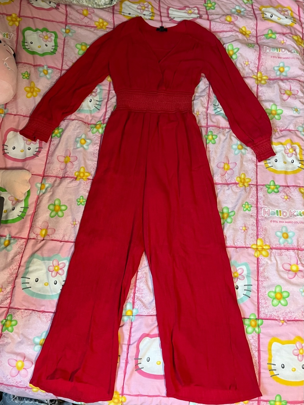 Current Air Red Long-Sleeve Wide-Leg Jumpsuit